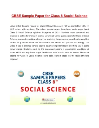 Download CBSE Sample Paper for Class 8 Social Science with solution in PDF