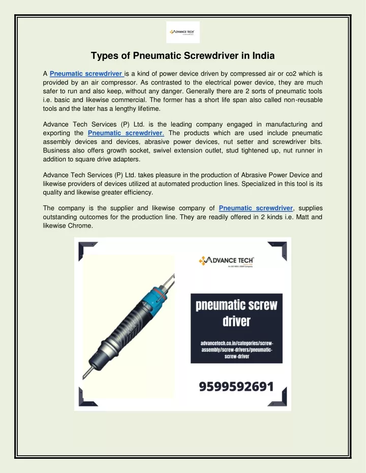 types of pneumatic screwdriver in india