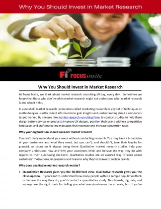 why you should invest in market research