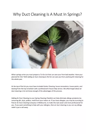 Air Duct Cleaning Services Melbourne - Spring Cleaning