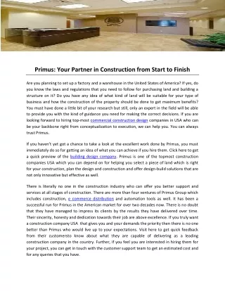 primus your partner in construction from start