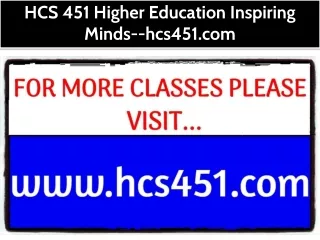 HCS 451 Higher Education Inspiring Minds--hcs451.com