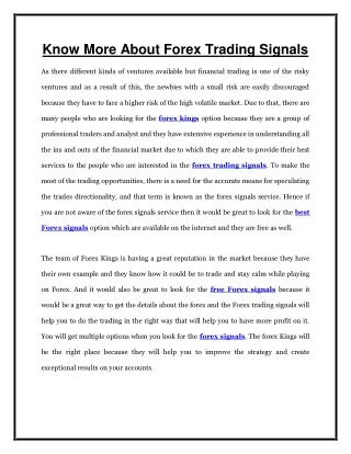 know more about forex trading signals as there