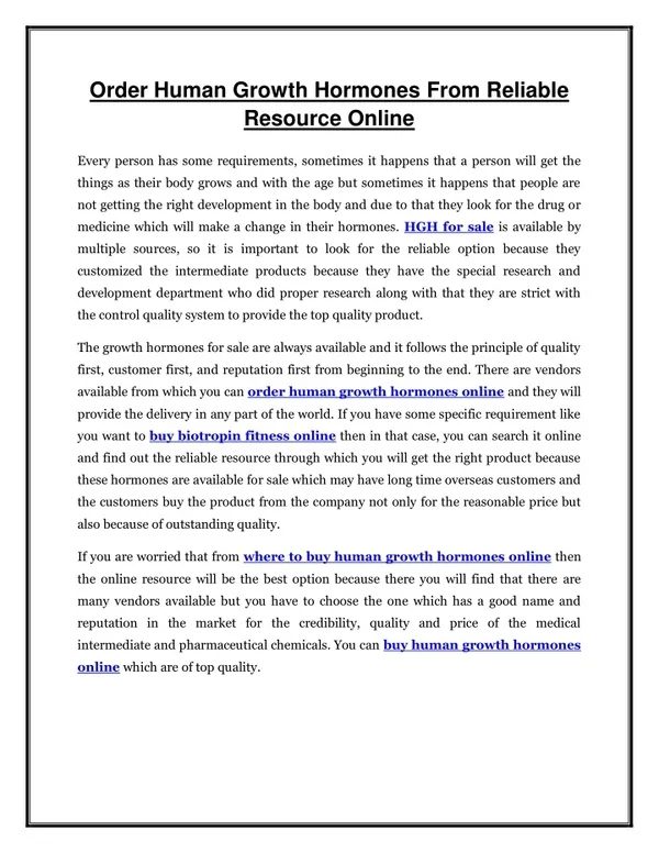 Order Human Growth Hormones From Reliable Resource Online
