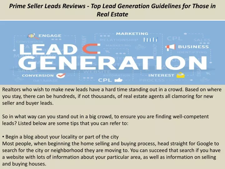 prime seller leads reviews top lead generation guidelines for those in real estate