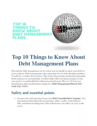 Top 10 Things to Know About Debt Management Plans