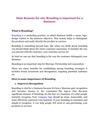 Main Reasons for why Branding is important for a Business