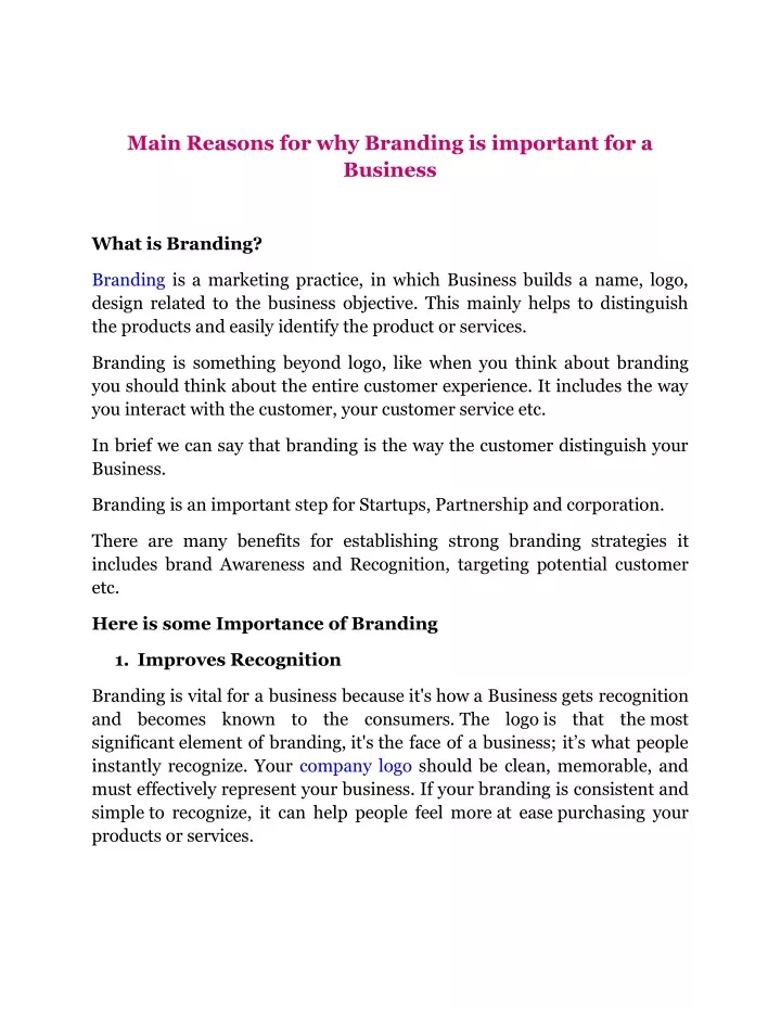 main reasons for why branding is important