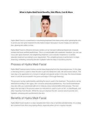 What is Hydra Medi facial? Benefits, Side Effects, Cost & More