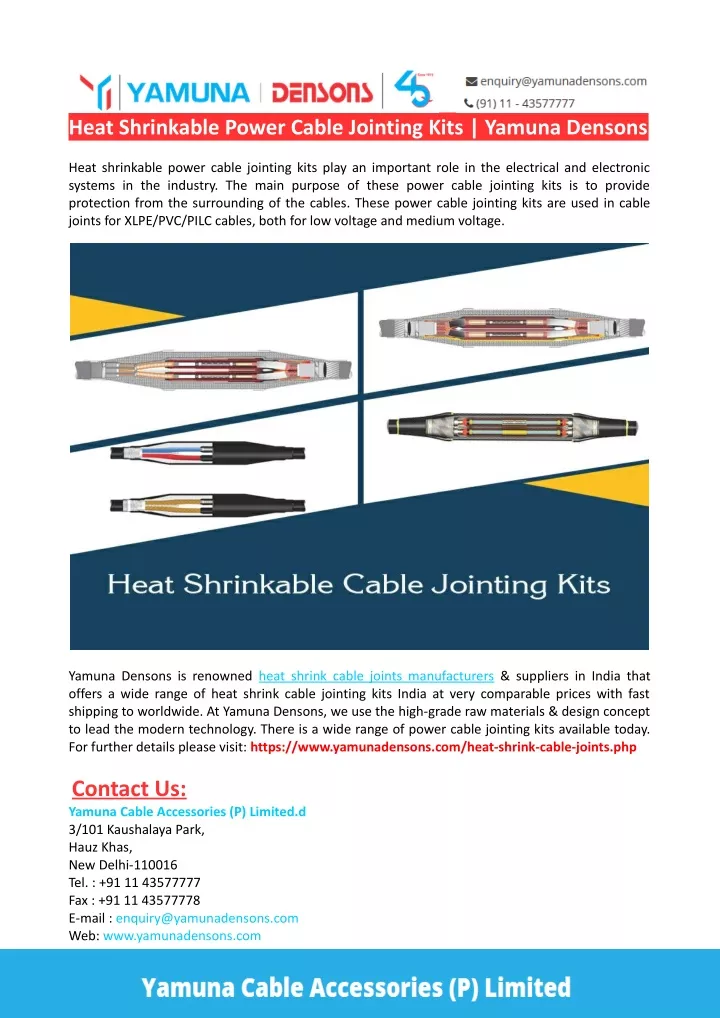 heat shrinkable power cable jointing kits yamuna