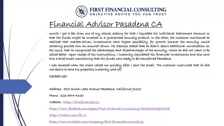 financial advisor pasadena ca