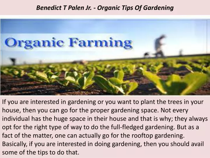 benedict t palen jr organic tips of gardening