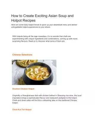how to create exciting asian soup and hotpot