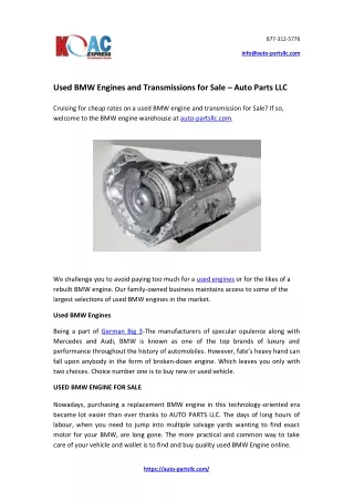 Used BMW Engines and Transmissions for Sale – Auto Parts LLC
