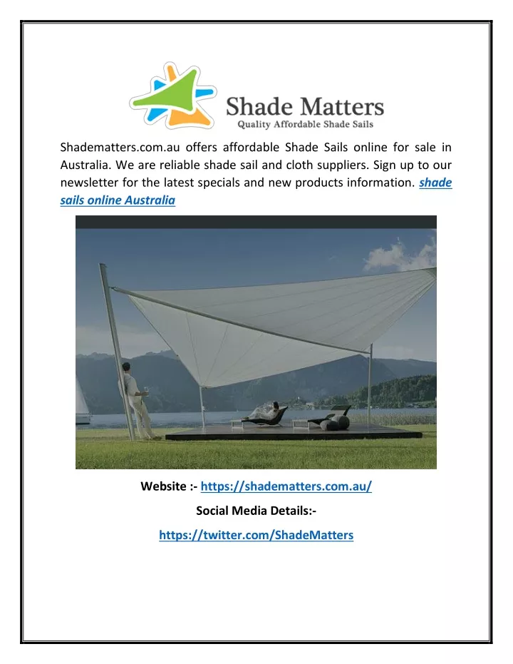 shadematters com au offers affordable shade sails