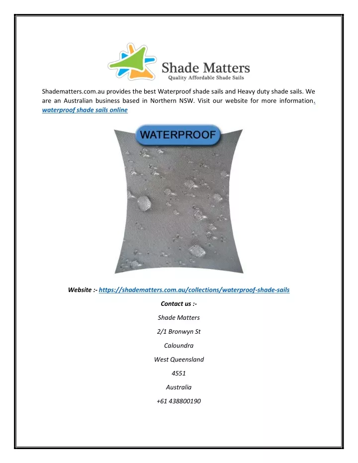 shadematters com au provides the best waterproof