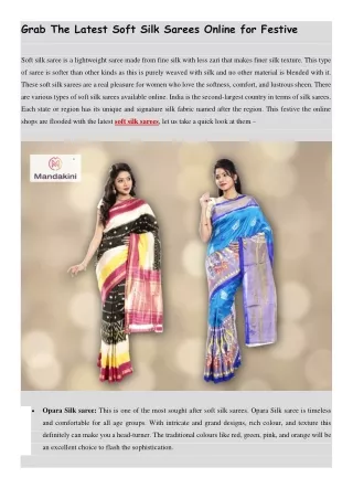 Grab The Latest Soft Silk Sarees Online for Festive