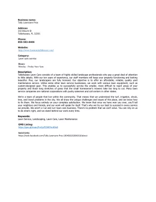 business name tally lawncare pros address