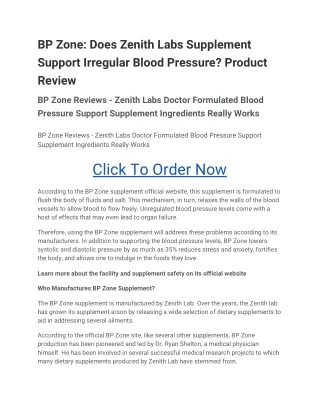 bp zone does zenith labs supplement support