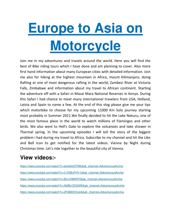 europe to asia on motorcycle