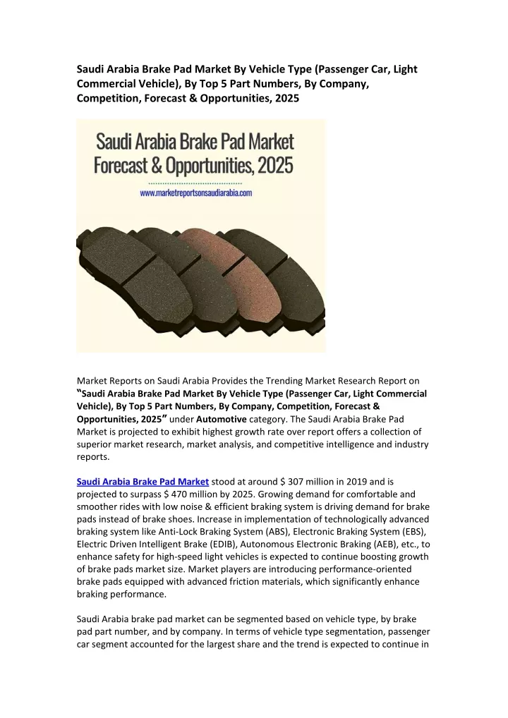 saudi arabia brake pad market by vehicle type