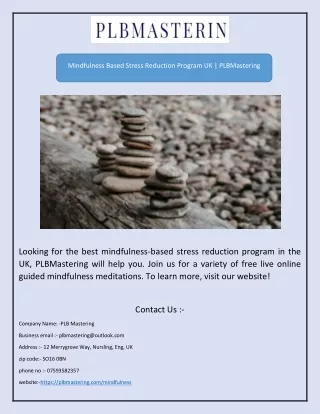 Mindfulness Based Stress Reduction Program UK | PLBMastering