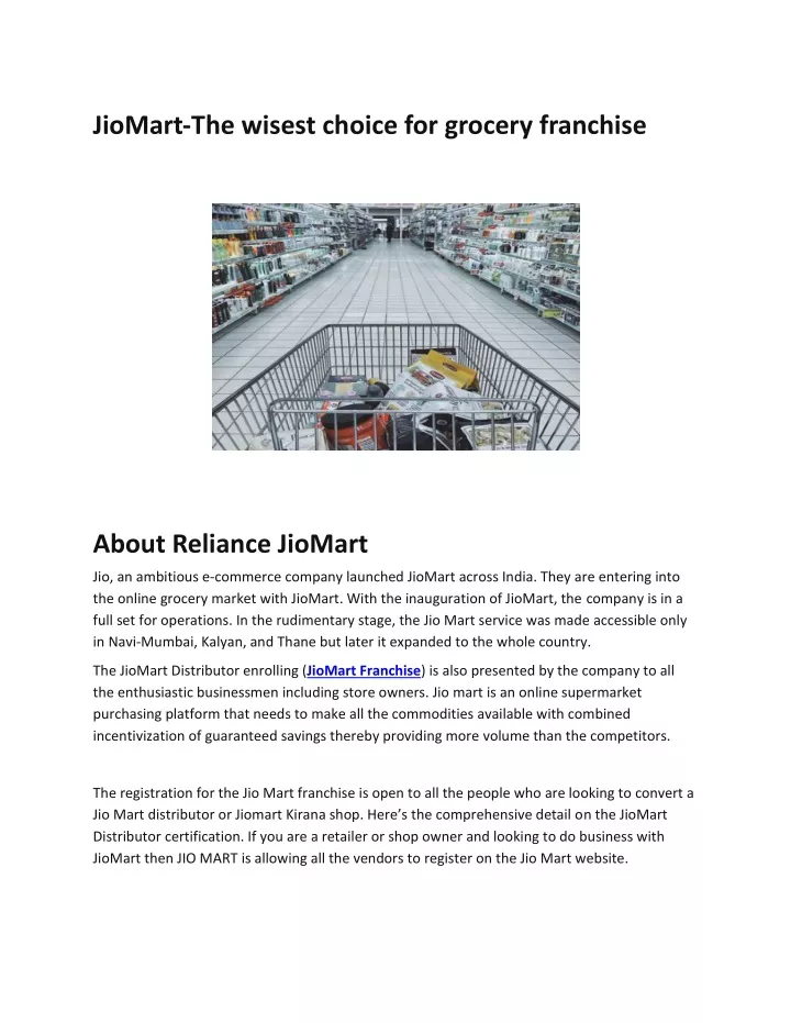 jiomart the wisest choice for grocery franchise
