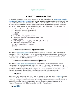 Research Chemicals for Sale	Research Chemicals for Sale