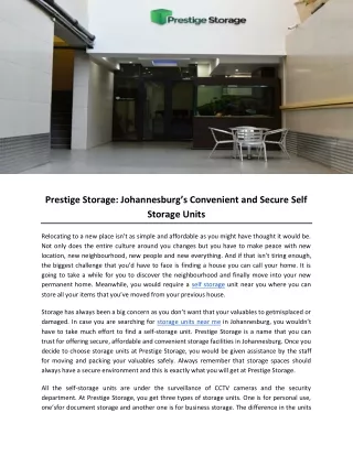 Prestige Storage: Johannesburg’s Convenient and Secure Self Storage Units