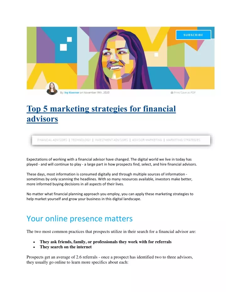 top 5 marketing strategies for financial advisors