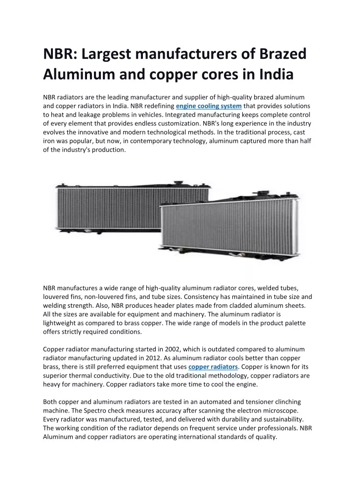 nbr largest manufacturers of brazed aluminum