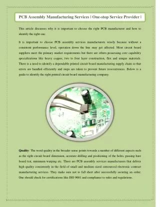 pcb assembly manufacturing services one stop