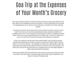 Goa Trip at the Expenses of Your Month’s Grocery