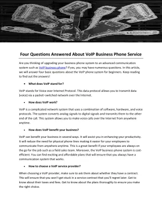 Four Questions Answered About VoIP Business Phone Service