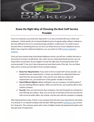Know the Right Way of Choosing the Best VoIP Service Provider