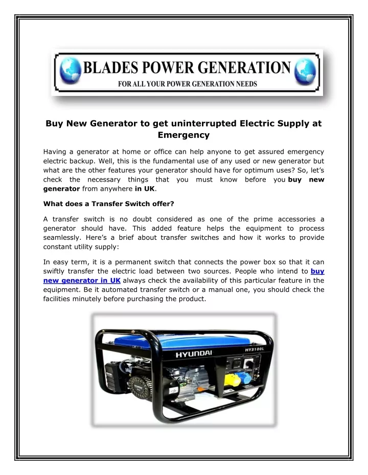buy new generator to get uninterrupted electric