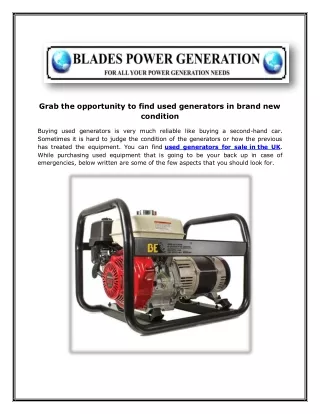 grab the opportunity to find used generators
