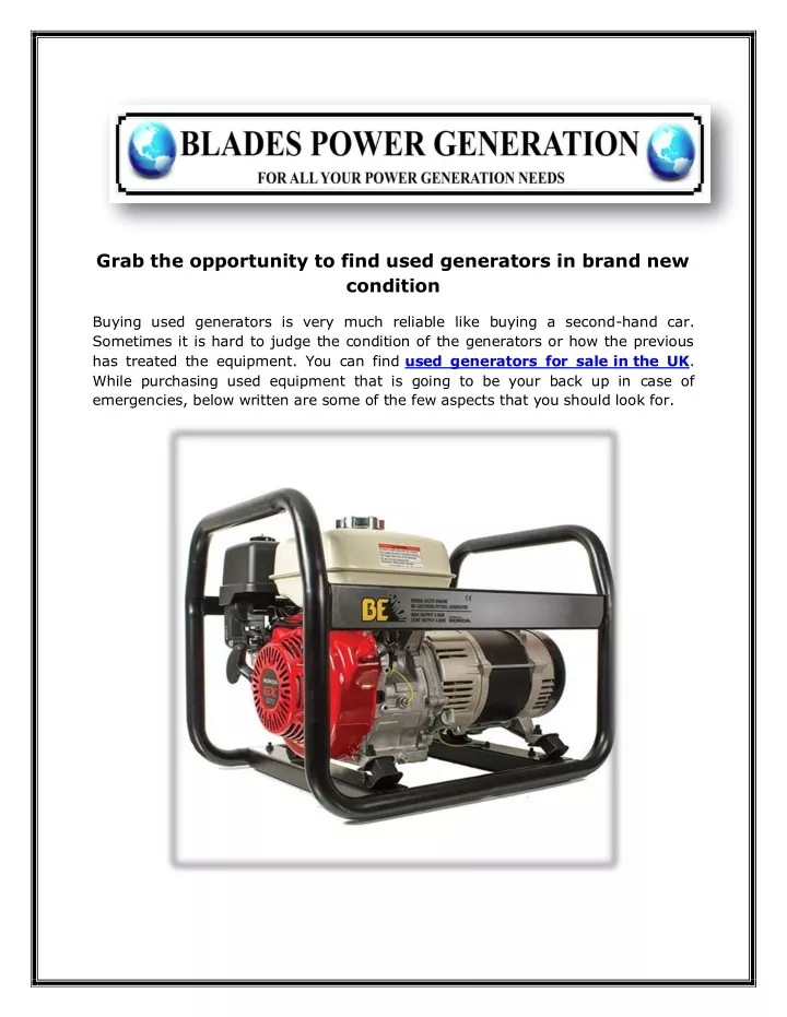 grab the opportunity to find used generators