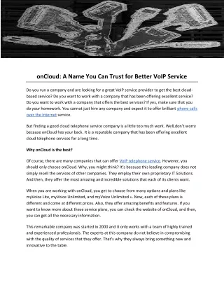 onCloud: A Name You Can Trust for Better VoIP Service