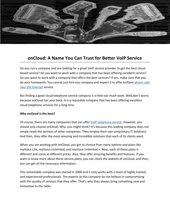 oncloud a name you can trust for better voip