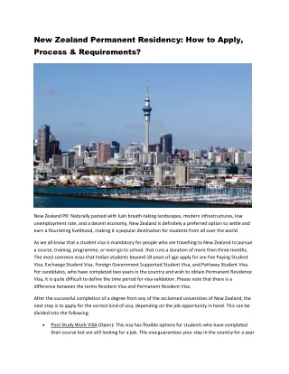 New Zealand Permanent Residency: How to Apply, Process & Requirements?