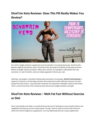 DivaTrim Keto Reviews: Do DivaTrim Keto Shark Tank  Burn Fat?