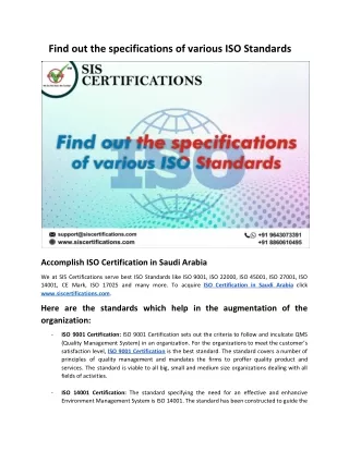 Find out the specifications of various ISO Standards