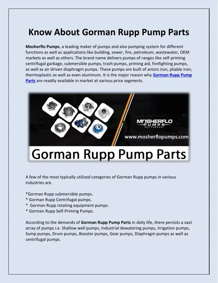 know about gorman rupp pump parts