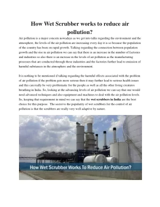 How Wet Scrubber works to reduce air pollution?