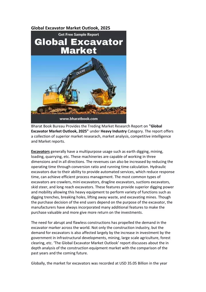 global excavator market outlook 2025