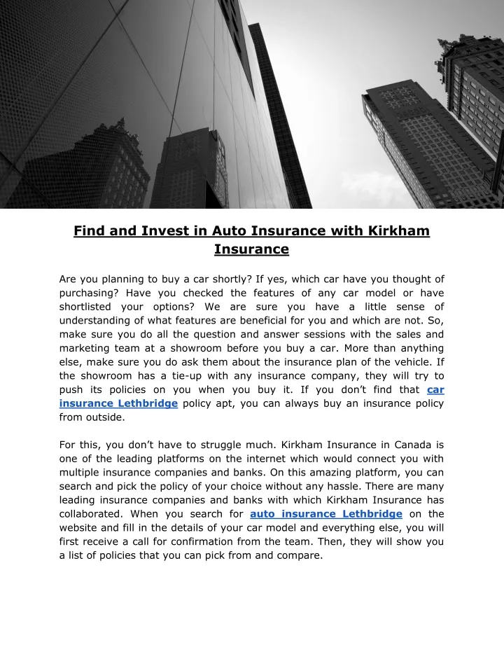 find and invest in auto insurance with kirkham