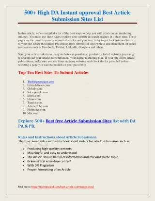 High DA Best Free Article Submission Sites List With Instant Approval