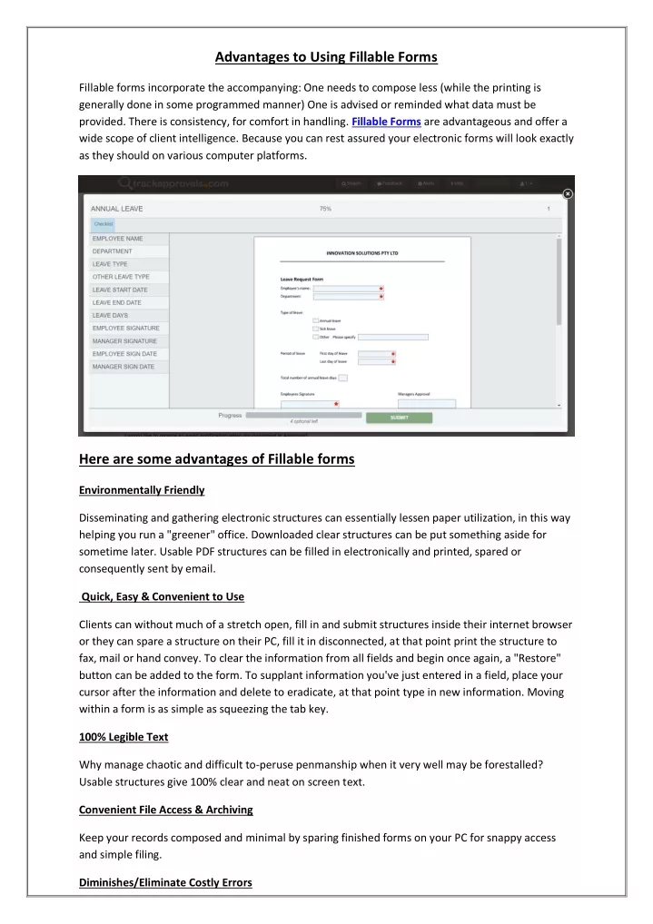 advantages to using fillable forms