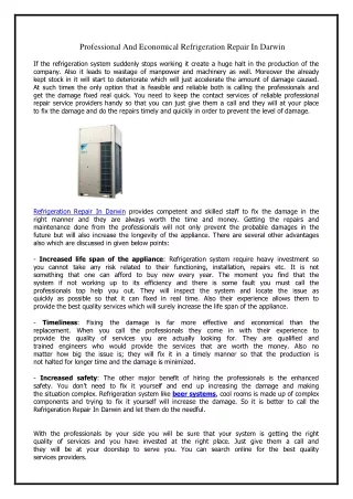Professional And Economical Refrigeration Repair In Darwin